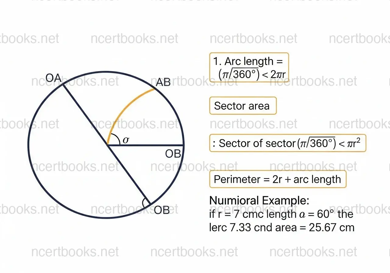 Arc length and sector area formulas with example - Class 10 Maths Chapter 12