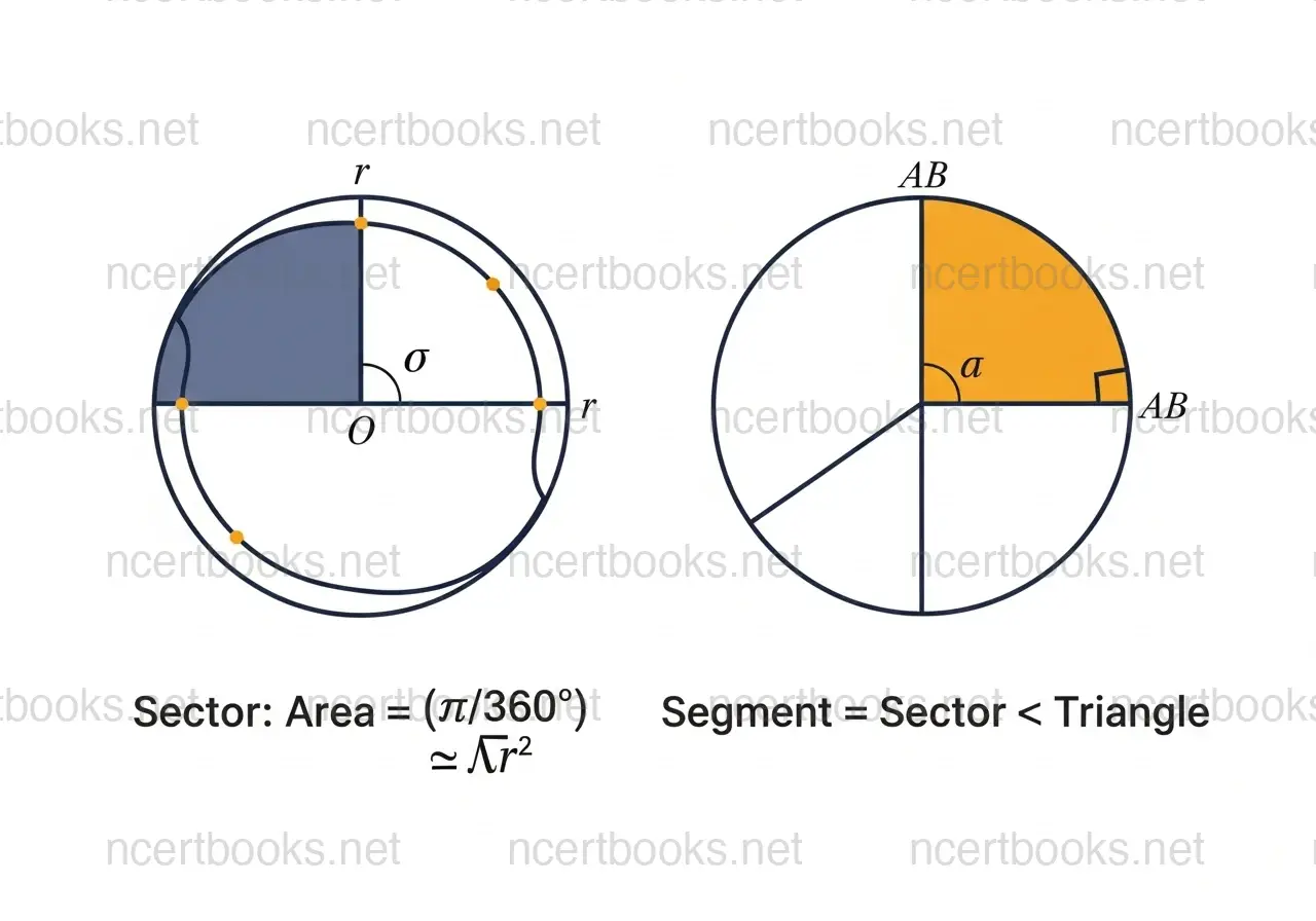 Sector and segment of a circle with formulas - NCERT Class 10 Maths Chapter 12