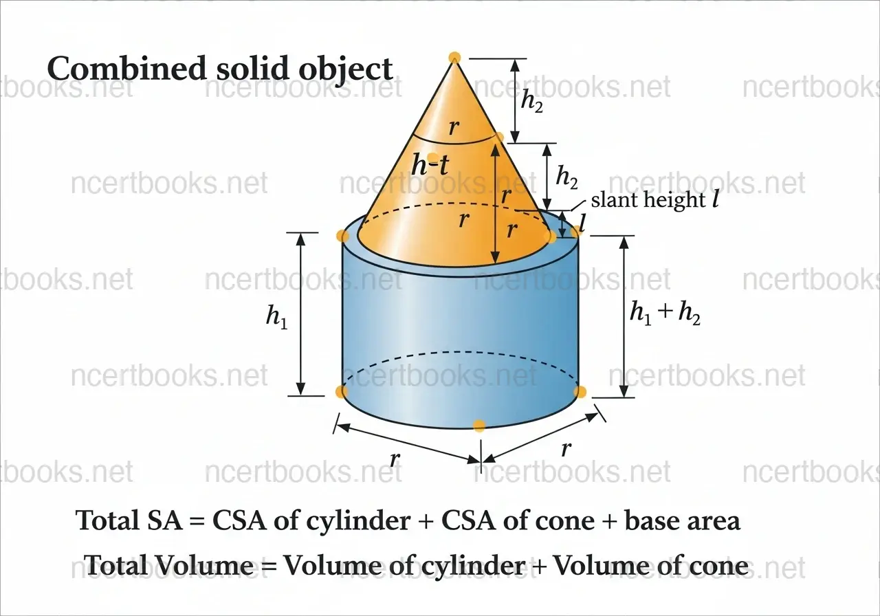 Combination of cylinder and cone solid - Class 10 Maths Surface Areas and Volumes