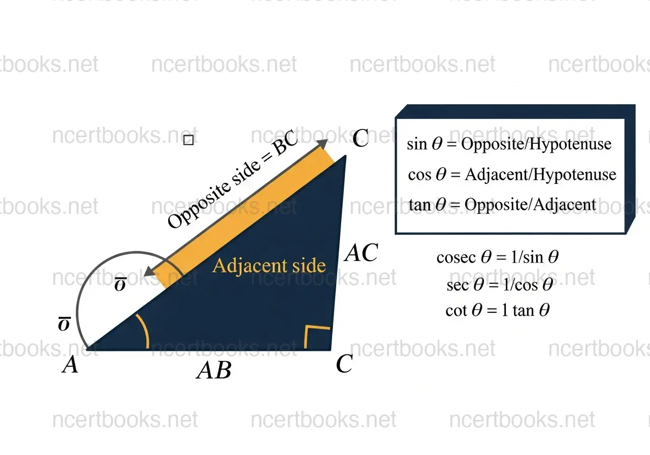 Trigonometric ratios in right triangle sin cos tan - NCERT Class 10 Maths Chapter 8