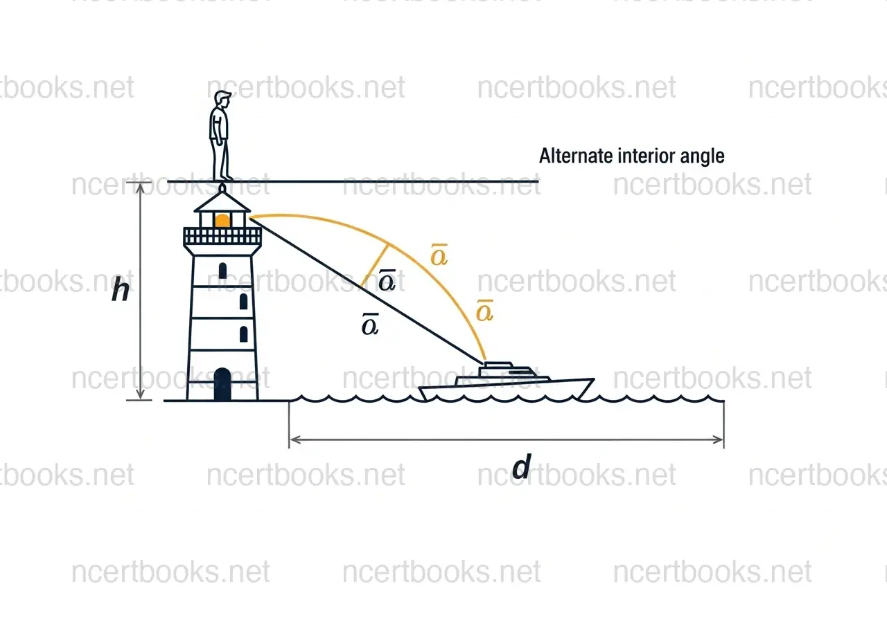 Angle of depression from lighthouse to boat diagram - Class 10 Maths Trigonometry